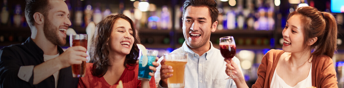 People celebrating in Blue Frog restaurant